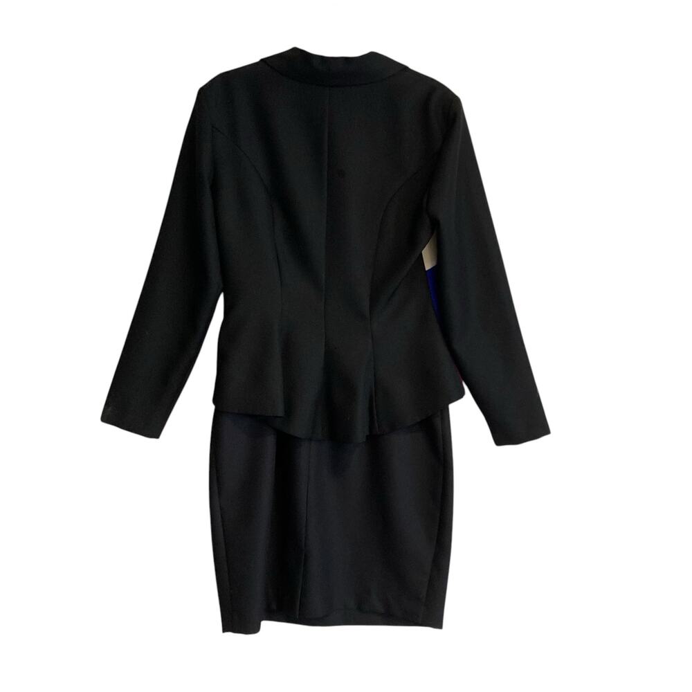 Vintage 80s Leslie Lucks Black Blue Stripe Button Blazer Sheath Dress Set Sz 10 - Picture 2 of 16